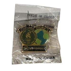 Vintage 90s Atlanta 1996 Summer Oympics x Motorola Centennial Partner Pin Globe